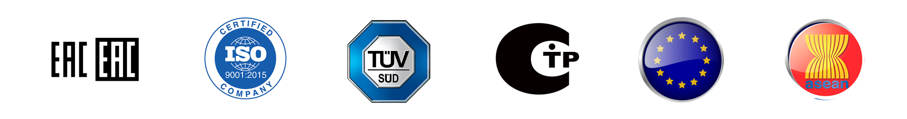 Сертификаты: EAC, ISO 9001:2015, TÜV SÜD, СТР, знак соответствия ЕС, ASEAN
